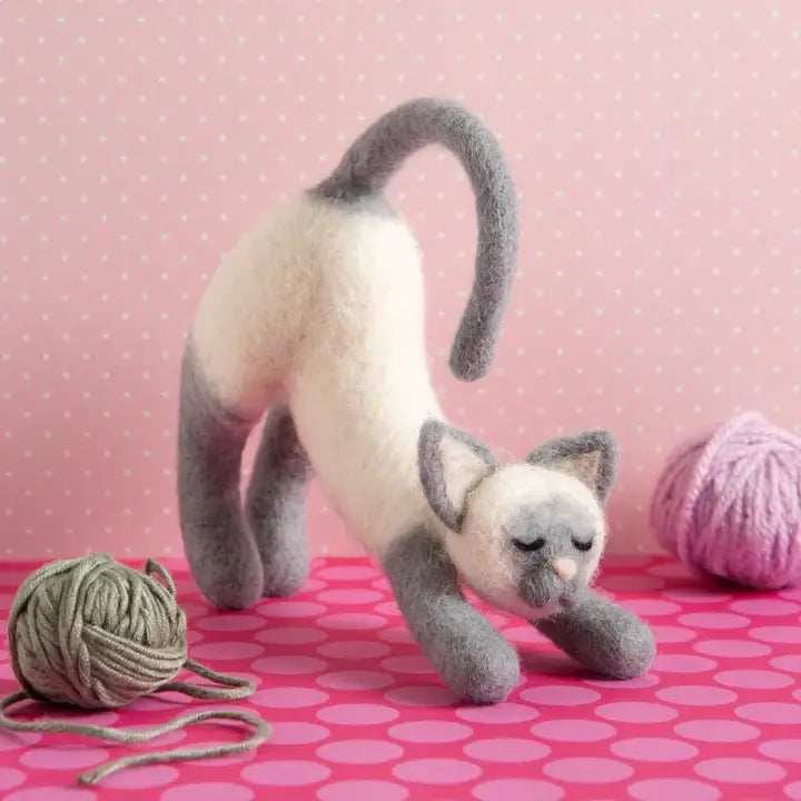 Stretching Cat Needle Felting Kit by Hawthorne Handmade Wool and Dye
