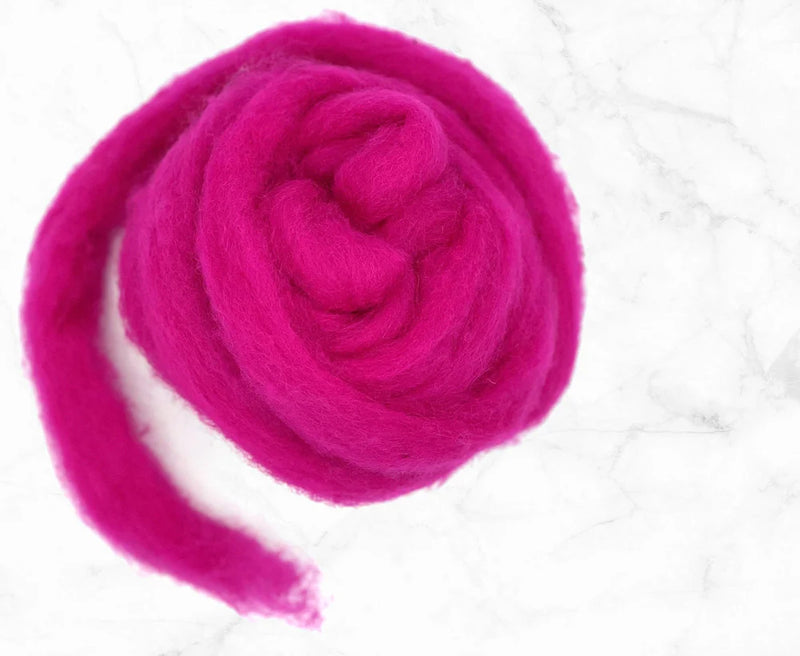 Corriedale Carded Wool Batt Roving - Fushia