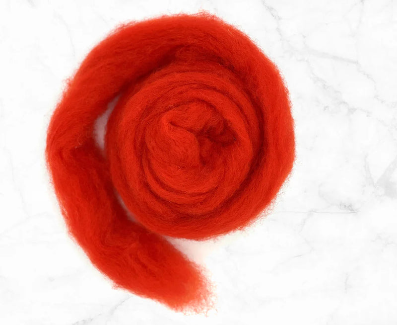 Corriedale Carded Wool Batt Roving - Red Orange