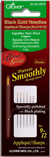 Clover Black Gold Eye Applique Needles No. 9, 10 & 12